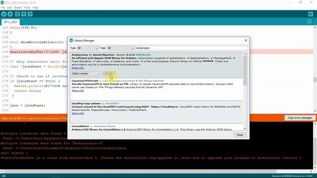 Arduino IDE Fix With ArduinoJson Version 5 To 6 Error While Uploading