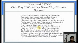 'One day I wrote her name', Sonnet 75 , Amoretti by Spenser , text and theme