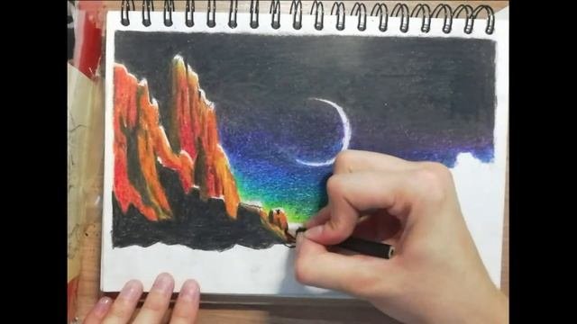КОСМИЧЕСКИЙ ПЕЙЗАЖ АКВАРЕЛЬНЫМИ КАРАНДАШАМИ