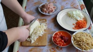 Макароны с мясом и капустой