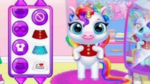 Настя играет с Радужным Единорогом 2 в игре My baby Unicorn 2