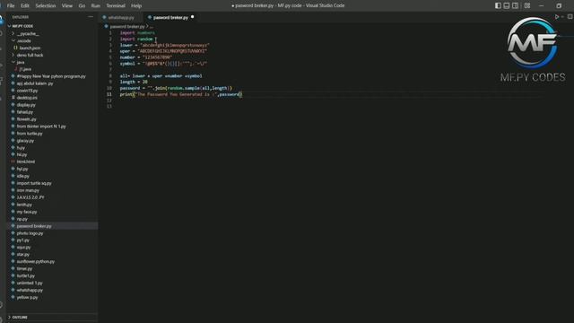 Generate password on python programming #python #html #programming #password #vscode#mfpycodes