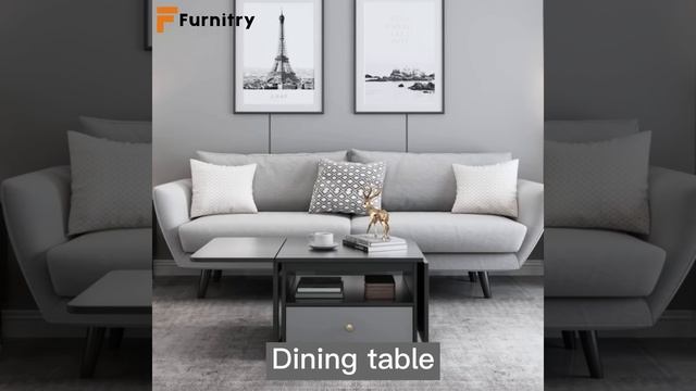 Modern Gray Expandable Coffee Table with Shelf & Drawer смотреть онлайн