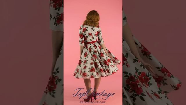 TopVintage - Eternity 50s White Swing Dress Red Roses смотреть онлайн