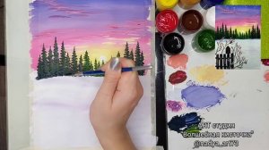 Рисуем зимний пейзаж. Рисуем зиму гуашью. Полный МК.