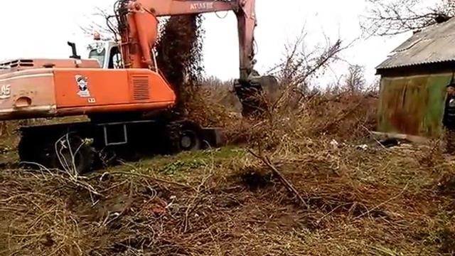 застрял экскаватор и решил сломать дерево