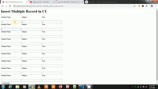 insert query in loop | insert batch | insert multiple record in codeigniter