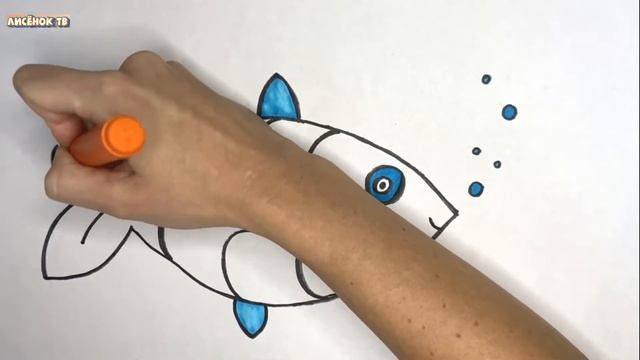 Как нарисовать РЫБКУ | Мультик раскраска РЫБКА | учимся рисовать РЫБКУ, Лисенок ТВ смотреть онлайн