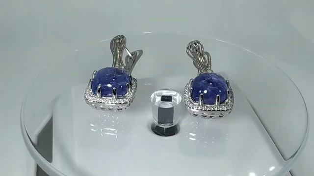Серьги с натуральным танзанитом 11 мм в огранке кабошон Серебро 925 смотреть онлайн