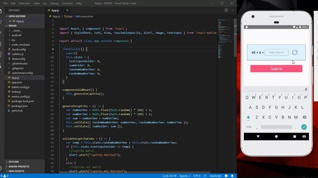 React Native Captcha Code Validation Android & IOS Example