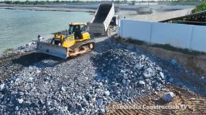 Part 250 ! Incredible Develop Road Around of Lake By Equipment Dozer & Truck Paving Big Stone