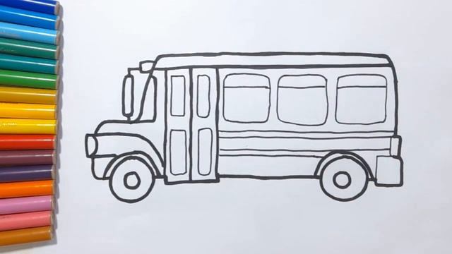 Easy Drawing And Coloring Bus | How To Draw School Bus | Drawing For Kids