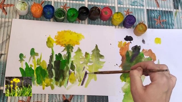 Рисуем одуванчики. Гуашь #27 смотреть онлайн