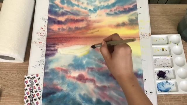 Лодка на воде акварель смотреть онлайн