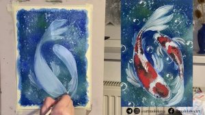 Рисуем карпов кои гуашью/акрилом