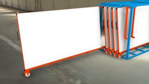 Стеллаж для хранения листового металла с вертикальным выдвижением кассет.