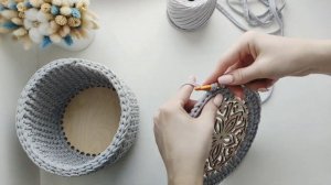 Корзина из трикотажной пряжи с крышкой. Мастер класс по вязанию крючком