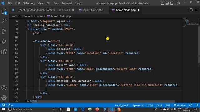 Meeting Management System #3 - Create View & Add Google Places Autocomplete for Location In Laravel