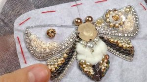Процесс вышивки броши Мотылек часть 2/Embroidery  Brooches Butterfly