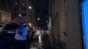 Light Rainfall Walk at Night in Stockholm, Sweden (4K, Street Sounds ASMR)