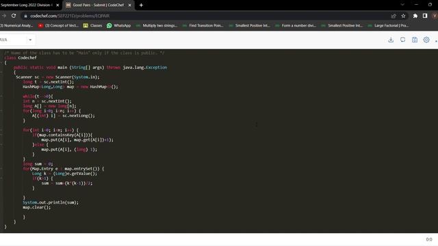 Good Pairs Submit || CodeChef Solution in JAVA || 9 sep Long challenge 2022 смотреть онлайн
