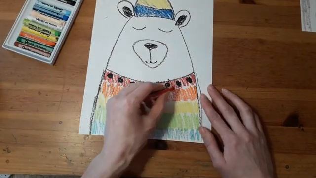 Рисование пастелью "Медведь в ярком свитере" смотреть онлайн