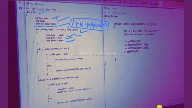 Getter and setter methods in java. java programming. encapsulation in java . data hiding in java.