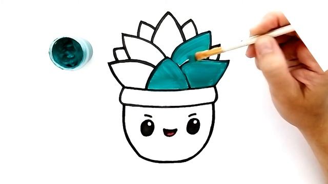 Как нарисовать и раскрасить красками КАКТУС / Раскраска Цветок в горшочке смотреть онлайн