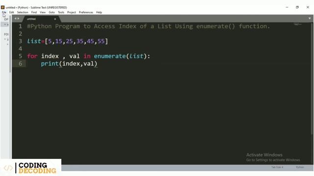 Python Program to Access Index of a List Using enumerate () Function #python #coding #pythontutoria