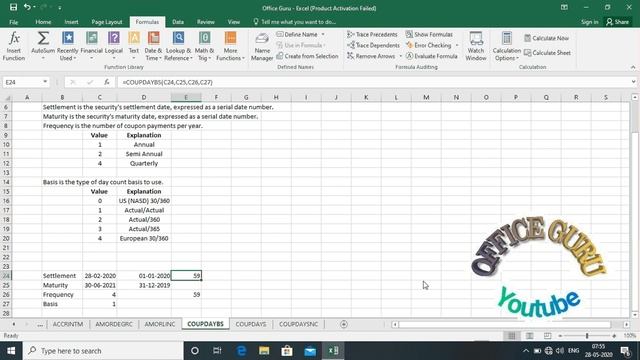 COUPDAYBS, COUPDAYS & COUPDAYSNC formulas of MS Excel смотреть онлайн