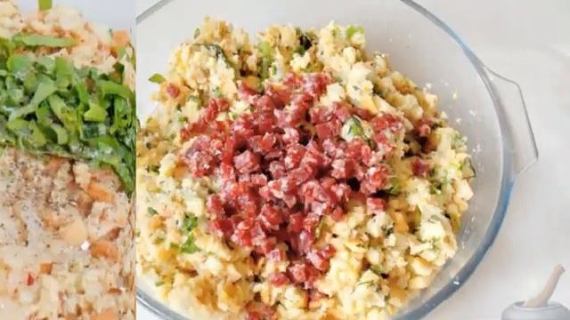 Сытные хлебные кнедлики с сыром, колбасой и зеленью смотреть онлайн