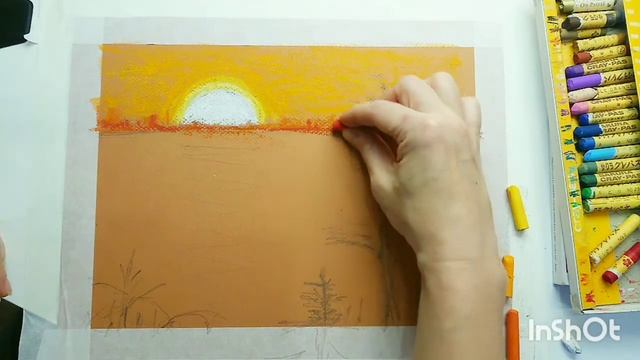 Как нарисовать пейзаж? Уроки рисования для детей. Масляная пастель.