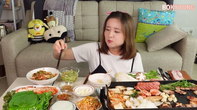 요리먹방 :)미나리 삼겹살 야무지게 구워 먹고, 볶음밥은 꼭 먹기 약속!! 시원한 오이냉국에 파절이 필수~.mukbang