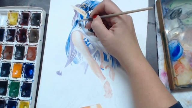 Рисуем эльфа аниме, в технике акварель.