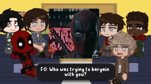 Fandoms react to Deadpool WIP (Deadpool, Mile Morales, Regulus Black, Finnick Odair, Merlin, Thomas