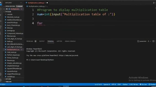 Print Multiplication Table in Python||#100pythonProgramming||#pythonCode