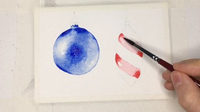 Новогодняя открытка: Елочные украшения/Акварель/DIY Watercolor Christmas Card: Christmas Decoration