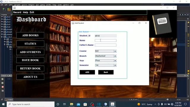 Library Management System in Java.