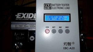 Измерение емкости 7-летнего Exide efb 70Ач зарядно-разрядным ZKETECH EBC-A20.