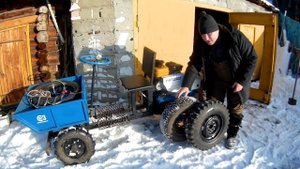 Мотоблок НЕВА и автомобильные колеса на дисках от Москвича и Жигуля. Снежный тест-драйв