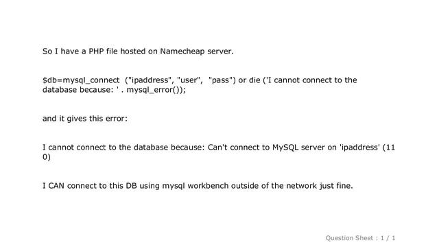 HTML : Can't connect to MySQL server on 'ipaddress' (110) смотреть онлайн