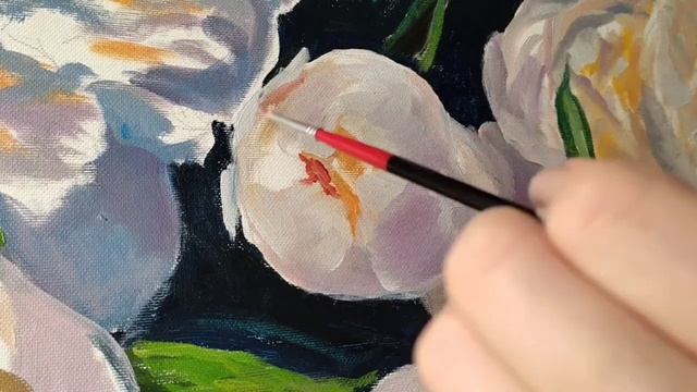 Белые пионы маслом за 6 минут Тайм лапс видео  Peonies oil painting time lapse