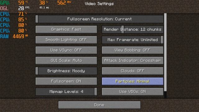 AMD A12-9720p  Radeon R7  Minecraft Benchmark 1080p  different settings tested  16GB dc ram