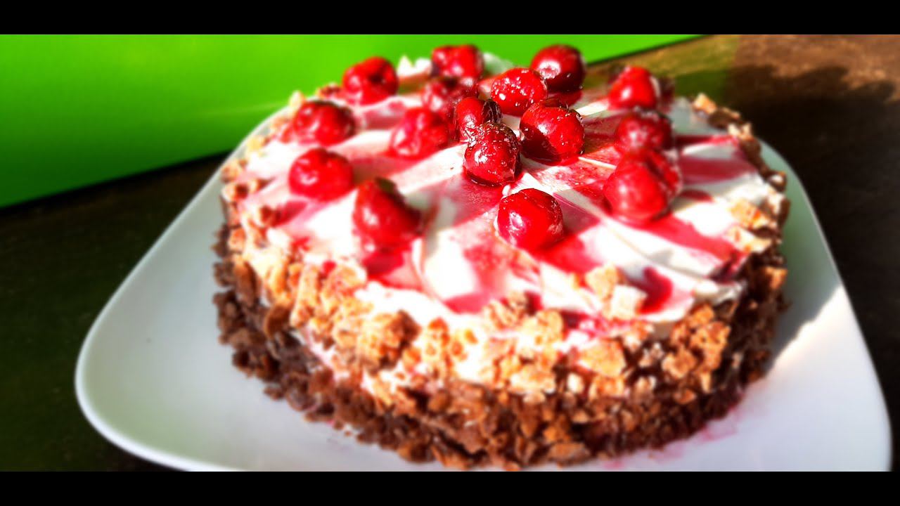 Торт "Вишня на снегу". Без духовки и миксера. Просто и вкусно.