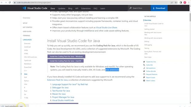 Intro. To  Java (1 of 5): Java Components, Downloading and Installation using VS Code