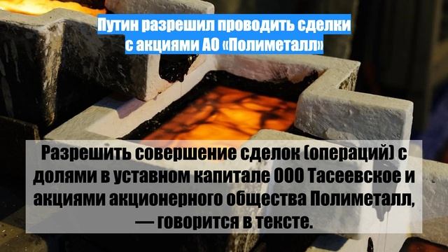 Путин разрешил проводить сделки с акциями АО «Полиметалл»