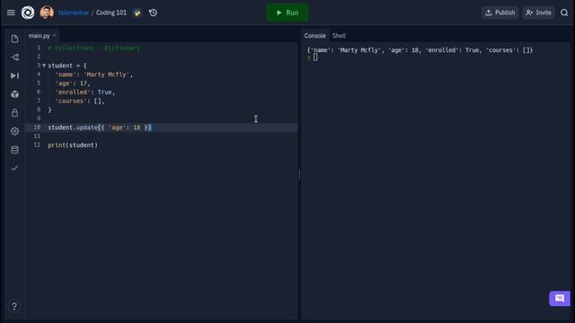 Coding 101 with python: Collections - dictionary