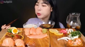 ASMR MUKBANG | Сырой лосось (лосось сашими, лосось с лапшой, маринованный лосось, лосось суши)