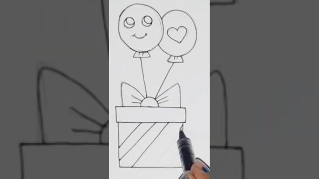 Easy Gift Box 🎁 Drawing / How To Draw Cute Gift Box Step By Step / Gift With Balloons / Drawings