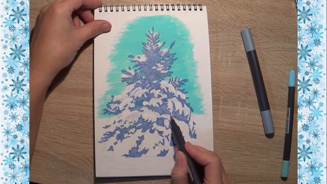 Как нарисовать елку маркерами. Скетчинг. How to draw a Cristmas tree